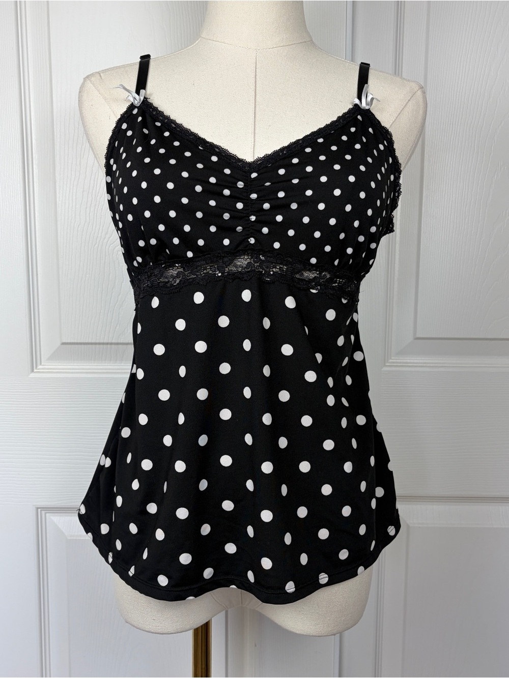PINKk Black & White Polka Dot Lace-Trim Cami